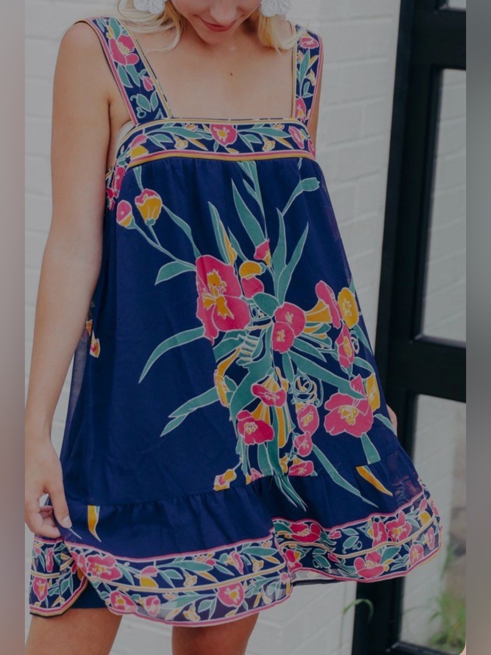 Show Me Your Mumu Goldie Dress Women’s Small Navy Floral Boho Mini Dress